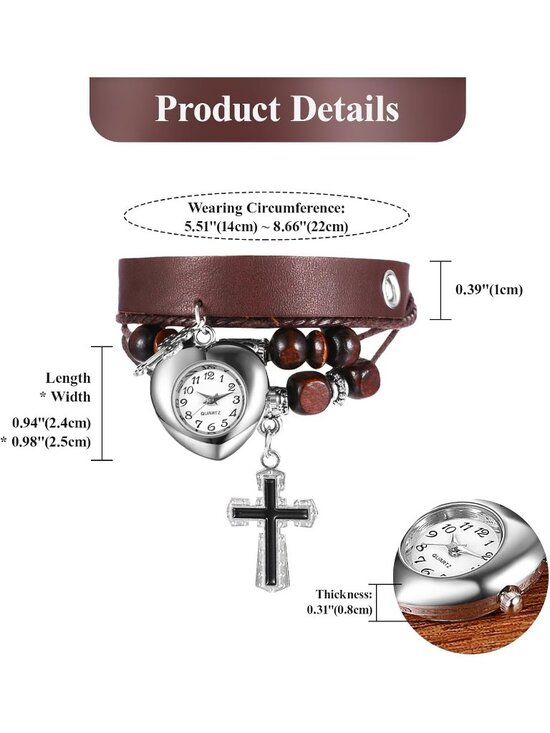 Women\'s Brown Analog Quartz Cross Bracelet Weave Wrap Around Leather Wrist Watch